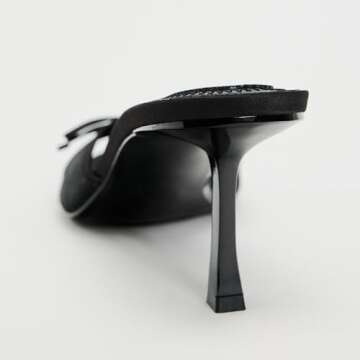 YIYA Women's Elegant Black Mesh Mules Kitten Heels