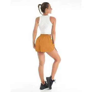 Blooming Jelly Womens Quick-Dry Running Shorts Sport Layer Elastic Waist Active Workout Shorts with Pockets 1.75" (Medium, Mustard)