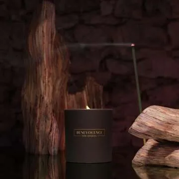 Benevolence LA Oud Wood Hand Poured Christmas Candles, 8 Oz Fall Scented Candles for Men, Natural Candles for Women, Masculine Candles | Essential Oil Holiday Candles with Matte Black Glass Gift Box