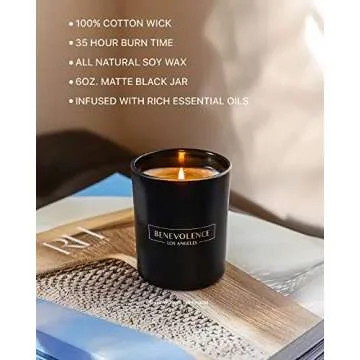 Benevolence LA Oud Wood Hand Poured Christmas Candles, 8 Oz Fall Scented Candles for Men, Natural Candles for Women, Masculine Candles | Essential Oil Holiday Candles with Matte Black Glass Gift Box
