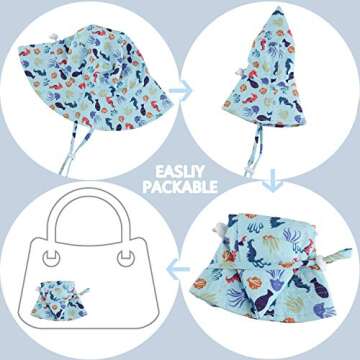 Baby Sun Hat Toddler Beach Swim Hats UPF 50+ Summer Bucket Hat Kids Infant Wide Brim Adjustable Sun Hat for Baby Boy Girls White