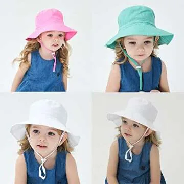 Baby Sun Hat Toddler Beach Swim Hats UPF 50+ Summer Bucket Hat Kids Infant Wide Brim Adjustable Sun Hat for Baby Boy Girls White