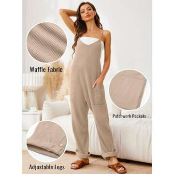 Glamaker Women's Casual Jumpsuits Waffle Knit Overalls Baggy One Piece Spaghetti Strap Loose Overall...