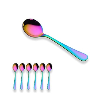 Berglander Rainbow Soup Spoon, 6 Pieces Stainiess Steel Titanium Plating Multicolor Soup Spoons, Col...