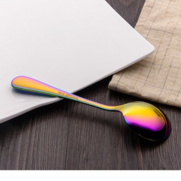 Berglander Rainbow Soup Spoon, 6 Pieces Stainiess Steel Titanium Plating Multicolor Soup Spoons, Colorful Round Spoons, Pack of 6