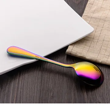 Berglander Rainbow Soup Spoon, 6 Pieces Stainiess Steel Titanium Plating Multicolor Soup Spoons, Colorful Round Spoons, Pack of 6