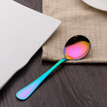 Berglander Rainbow Soup Spoon, 6 Pieces Stainiess Steel Titanium Plating Multicolor Soup Spoons, Colorful Round Spoons, Pack of 6