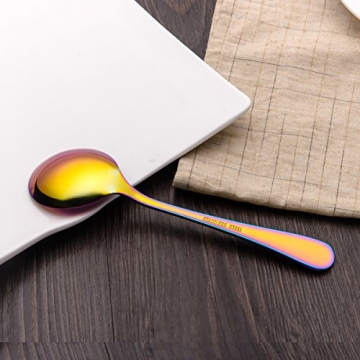 Berglander Rainbow Soup Spoon, 6 Pieces Stainiess Steel Titanium Plating Multicolor Soup Spoons, Colorful Round Spoons, Pack of 6