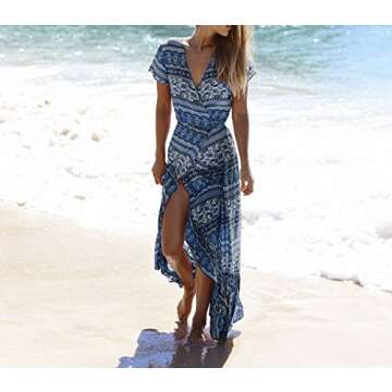 R.Vivimos Womens Summer Long Sleeve Cardigan Sexy Maxi Dresses