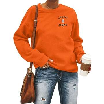 Cycgttpl Spooky Season Sweatshirt Women Halloween Cute Ghost Graphic Pullover Tops Casual Crew Neck ...