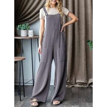 Dokotoo Womens Overalls Grey Casual Jumpsuits for Women Loose Fit Solid Color Wide Leg One Piece Sle...