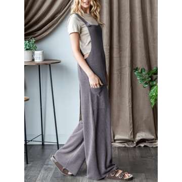 Dokotoo Womens Overalls Grey Casual Jumpsuits for Women Loose Fit Solid Color Wide Leg One Piece Sleeveless Jumpsuit Adjustable Straps Long Pant Rompers with Pockets Medium