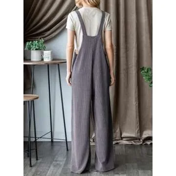 Dokotoo Womens Overalls Grey Casual Jumpsuits for Women Loose Fit Solid Color Wide Leg One Piece Sleeveless Jumpsuit Adjustable Straps Long Pant Rompers with Pockets Medium