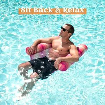 Sloosh 3 Pack 4-in-1 Inflatable Pool Floats Hammock, Water Hammock Lounges, Multi-Purpose Swimming Pool Accessories (Saddle, Lounge, Hammock, Drifter) for Pool, Lake, Outdoor, Beach (Cyan/Orange/Red)