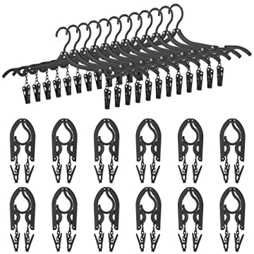 24 Pieces Folding Travel Hangers - Compact, Lightweight & Portable Clothes Hangers with Clips