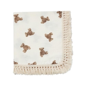 insular Cotton Muslin Baby Blanket with Tassel, Boho Bohemian Muslin Swaddle Blanket Baby Receiving ...