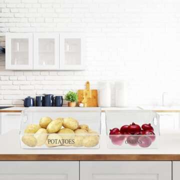 Yomjarl Potato and Onion Storage Bin 2pcs Fruit Basket Storage for Kitchen Countertop Potato and Onion Storage Basket Clear Storage Basket different sizes for Vegatable, Produce