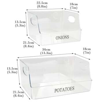 Yomjarl Potato and Onion Storage Bin 2pcs Fruit Basket Storage for Kitchen Countertop Potato and Onion Storage Basket Clear Storage Basket different sizes for Vegatable, Produce