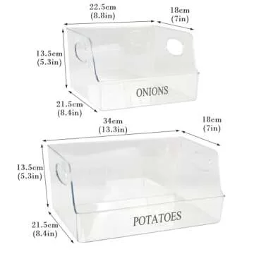 Yomjarl Potato and Onion Storage Bin 2pcs Fruit Basket Storage for Kitchen Countertop Potato and Onion Storage Basket Clear Storage Basket different sizes for Vegatable, Produce