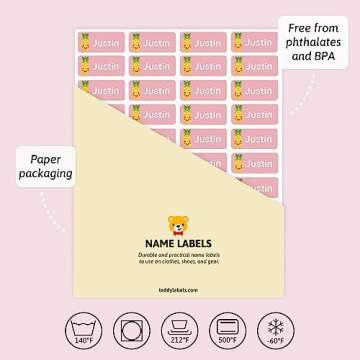 TeddyLabels - Personalized Name Labels for Kids (120) – Waterproof and Durable Clothing Labels for Kids, Labels for School Supplies, Stickers for Nursery, Daycare, and Preschool -Summer