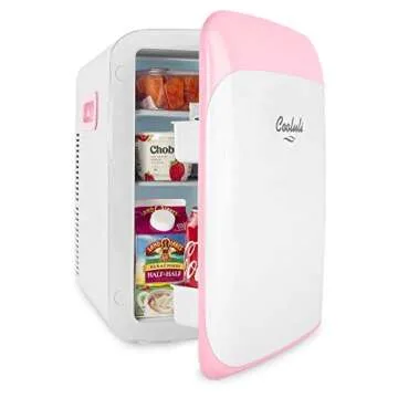 Cooluli 15L Mini Fridge for Bedroom - Car, Office Desk & College Dorm Room - 12V Portable Cooler & Warmer for Food, Drinks, Skin Care, Beauty, Makeup & Cosmetics - AC/DC Small Refrigerator (Pink)