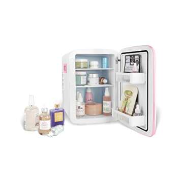 Cooluli 15L Mini Fridge for Bedroom - Car, Office Desk & College Dorm Room - 12V Portable Cooler & Warmer for Food, Drinks, Skin Care, Beauty, Makeup & Cosmetics - AC/DC Small Refrigerator (Pink)
