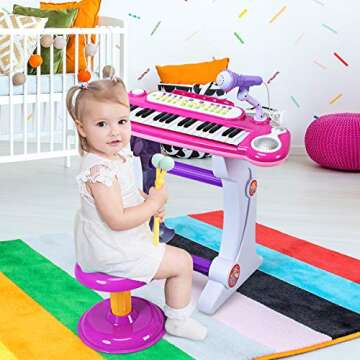 HONEY JOY Kids Piano Keyboard, 37-Key Electronic Piano Educational Musical Instrument Toy with Micro...