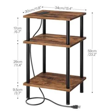 HOOBRO Set of 2 End Table with Charging Station, Side Table with USB Ports and Outlets, 3-Layer Nightstand with Storage Shelf, Sofa Table for Small Space in Bedroom, Living Room, Black BF10UBZP201