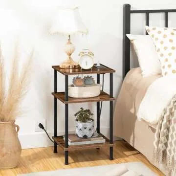 HOOBRO Set of 2 End Table with Charging Station, Side Table with USB Ports and Outlets, 3-Layer Nightstand with Storage Shelf, Sofa Table for Small Space in Bedroom, Living Room, Black BF10UBZP201