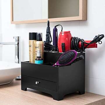 Stock Your Home Hair Care Organizer - Blow Dryer Holder - Hair Styling Station - Bathroom Vanity Countertop Organizer for Curling Iron, Flat Iron, Hair Tools and Beauty Accessories, Black