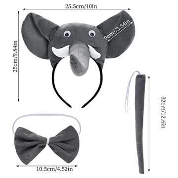 Dxhycc Elephant 3D Animal Costume Gray Elephant Costume Set Including Headband Tail Bowtie Tutu for ...
