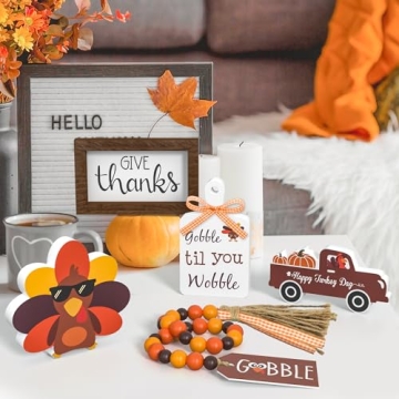 Tiered Tray Decor for Thanksgiving with Turkey & Garland