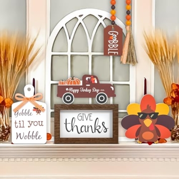 Tiered Tray Decor for Thanksgiving with Turkey & Garland