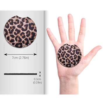 YR 2.75 Inches Car Coasters for Drinks Absorbent, Cute Car Coasters for Women, Removable Cup Holder Coaster for Your Car, Auto Accessories for Women & Girls, Set of 2 -Leopard