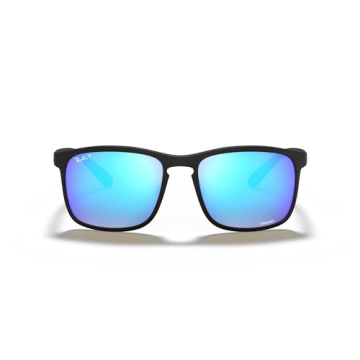 Ray-Ban Men's RB4264 Chromance Square Sunglasses, Matte Black/Polarized Green Mirrored Blue, 58 mm + 0