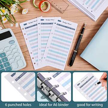 Ndsox 60PCS A6 Budget Sheets for Budget Planner Binder, 6-Holes Expense Budget Tracker Sheets, Spending Tracker Sheets, A6 Budget Binder Inserts Cash Ledger Book Wallet Bill Organizer, Blue