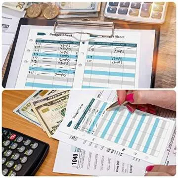 Ndsox 60PCS A6 Budget Sheets for Budget Planner Binder, 6-Holes Expense Budget Tracker Sheets, Spending Tracker Sheets, A6 Budget Binder Inserts Cash Ledger Book Wallet Bill Organizer, Blue