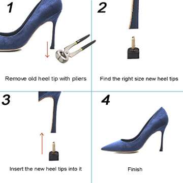 24 Pairs High Heel Tips Shoes Replacement Tap Caps,6 Size,8,/9/10/11/12/12.5mm,U-Shape, Black