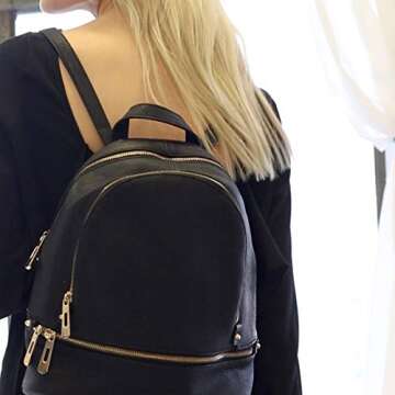 Humble Chic Vegan Leather Backpack Purse for Women - Small Fashion Travel School Book-Bag Casual Shoulder Handbag (Black)