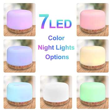 EVERDOSS Essential Oil Diffusers, 500ml Cool Mist Diffuser with 7 Colors Night Lights, Waterless Auto Shut Off and Time Setting Aromatherapy Diffuser, Humidifiers for Bedroom/Bathroom/Toilet