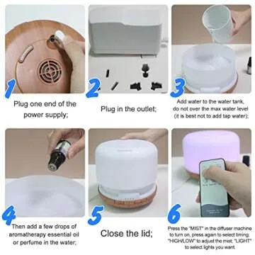 EVERDOSS Essential Oil Diffusers, 500ml Cool Mist Diffuser with 7 Colors Night Lights, Waterless Auto Shut Off and Time Setting Aromatherapy Diffuser, Humidifiers for Bedroom/Bathroom/Toilet