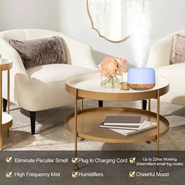 EVERDOSS Essential Oil Diffusers, 500ml Cool Mist Diffuser with 7 Colors Night Lights, Waterless Auto Shut Off and Time Setting Aromatherapy Diffuser, Humidifiers for Bedroom/Bathroom/Toilet