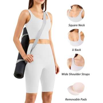 Chilylori Women's Seamless Sports Bra Workout Crop Top Ribbed Padded Longline Wirefree Medium Support Tank Tops Fitness Bras Top Workout Tops for Women Sports Bra White M