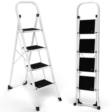 JungleA 4 Step Ladder Folding Step Stool - Lightweight, Safe & Multi-functional