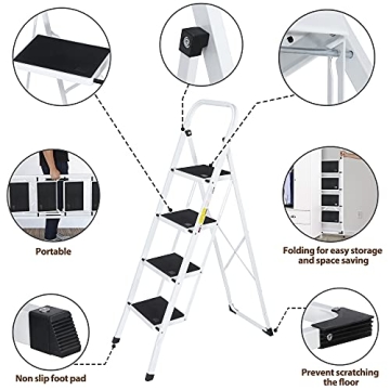 JungleA 4 Step Ladder - Sturdy, Lightweight & Versatile
