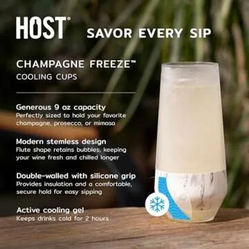 HOST Champagne Freeze Double-Walled Stemless Wine Glasses with Cooling Gel