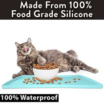CatGuru Cat Food Mat, Small & Large Pet Food Mat, 100% Waterproof Cat Mat for Food and Water, Silicone Mat for Cat Bowls, Non-Slip Mat for Cat Food and Water Bowl or Cat Water Fountain (Large, Aruba)