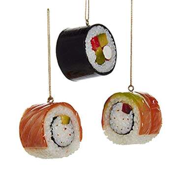 Whimsical Sushi Christmas Ornaments - Set of 3 Resin Decorations