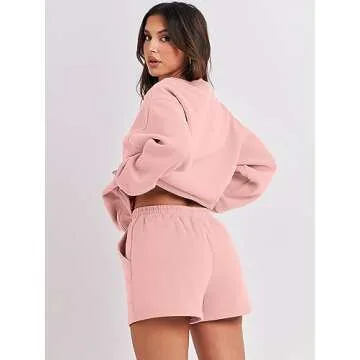 ANRABESS Women 2 Piece Outfits Sweat Shorts Sets 2025 Oversized Casual Lounge Matching Set Sweatsuit Tracksuit Clothes Pink Medium