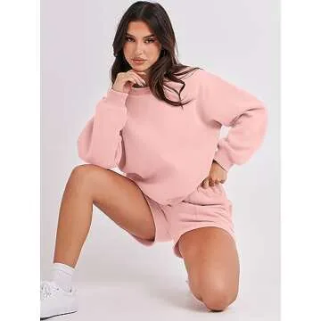 ANRABESS Women 2 Piece Outfits Sweat Shorts Sets 2025 Oversized Casual Lounge Matching Set Sweatsuit Tracksuit Clothes Pink Medium